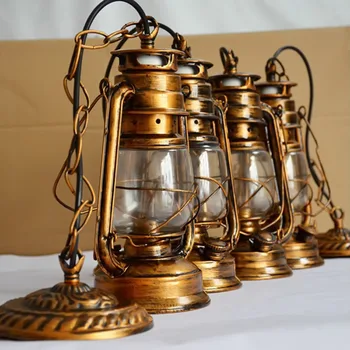  250 mm * 160 mm vintage, klasyczny lampa naftowa lampa wisząca bar przedpokój żarówka E27 podstawa lampy antyczne kolor brązowy