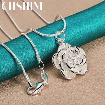  CHSHINE 925 Silver Rose Kwiat Wisiorek 16-30 Cm Łańcuszki I Naszyjniki Dla Kobiet Urok Ślubne Ślub Biżuteria