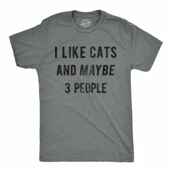  Koszulka męska I Like Cats And Maybe 3 People, Zabawna Koszulka dla miłośników zwierząt, Dla Facetów (Ciemna