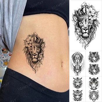  Lew Tygrys Zwierzę Wodoodporna Tymczasowy Tatuaż Naklejka Na Rękę Przenośna Tattoo Body Art Lampa Błyskowa Jest Fałszywy Tatuaż Mężczyźni Kobiety